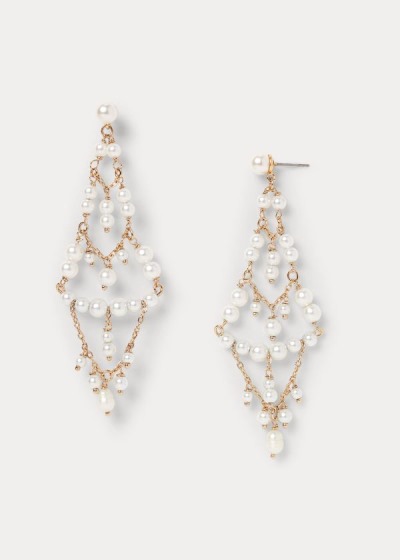 Pendientes Ralph Lauren Mujer Plateados - Pearl Chandelier - YZDVR6859